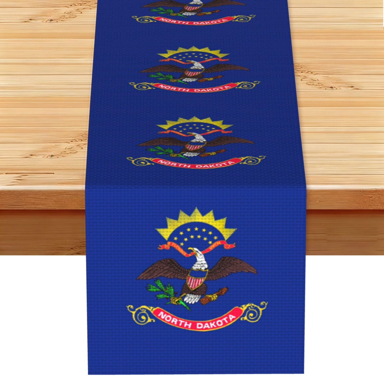 North Dakota State Flag Printed Table Runner 13 x 72, Wrinkle Resistant Decor for Dining Table Coffee Table Fireplace