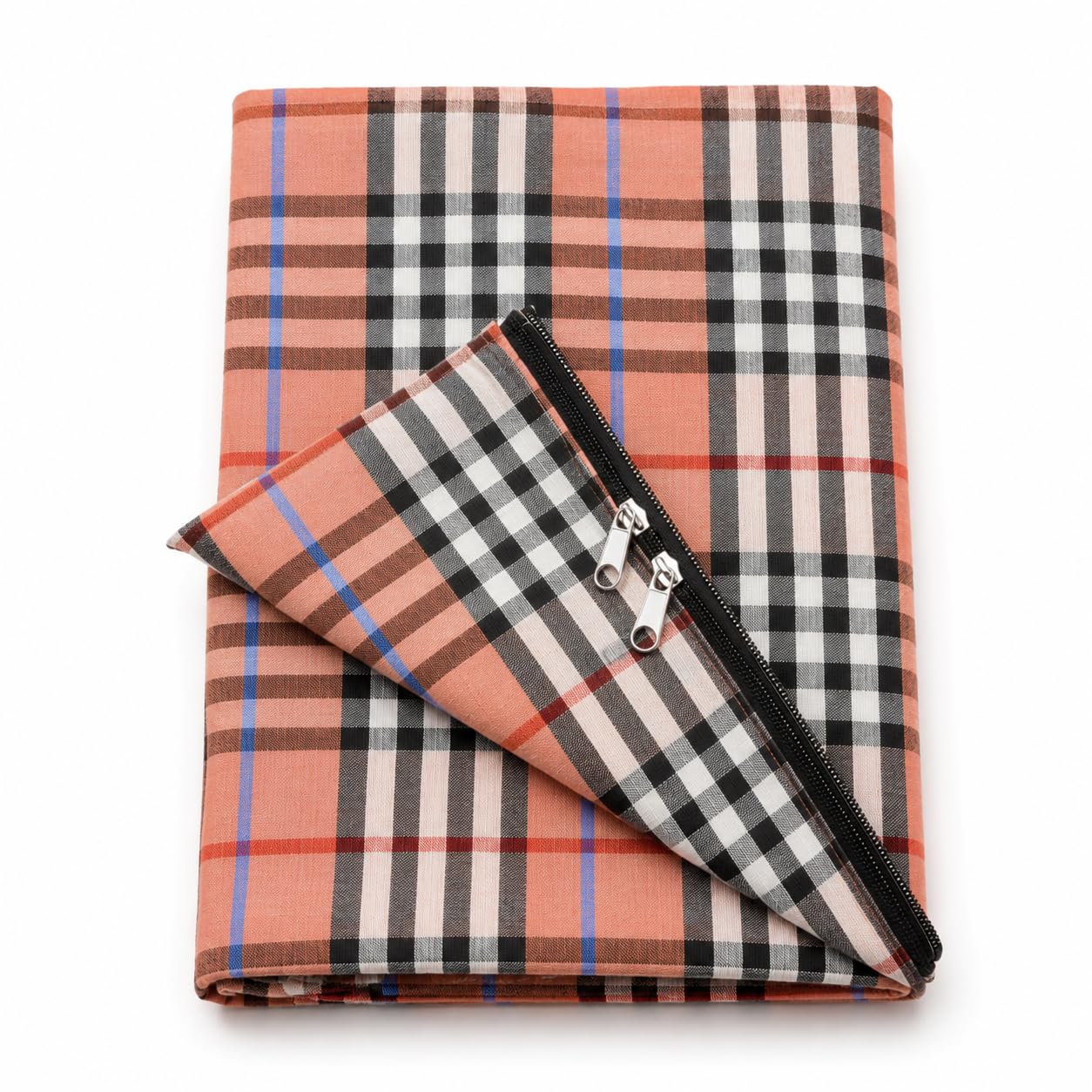 Cotton Mattress Cover for Single Bed with Zip/Chain | Metal Puller || Checkered Print Easy to Remove-image-46