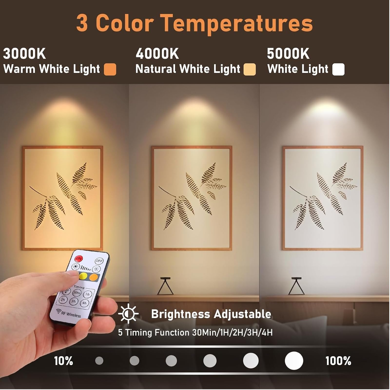 MIOBLUE Wireless LED Spotlight Indoor with Remote Up Lights Indoor Picture Light Battery Operated with Timer Rechargeable Spot Lights Dimmable Accent Uplighting for Plant Wall Art, 1 Pack, White