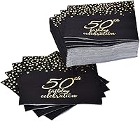 Vista 2 de Gatherfun 50th Birthday Napkin Disposable Paper Napkins Black and Gold Party Decorations Tableware for Men Woman 50 Birthday Party（6.5X6.5in, 3-Ply