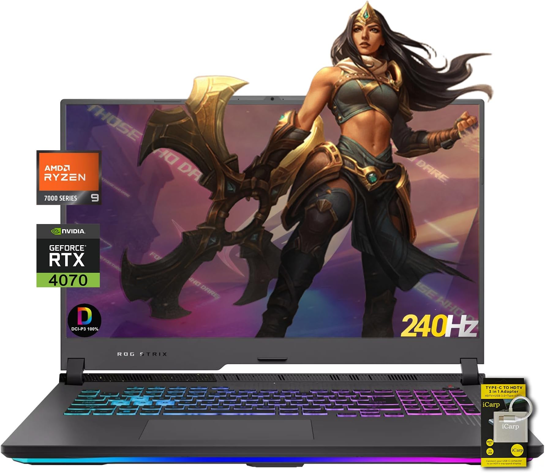 ASUS ROG Strix G17 Gaming Laptop 17.3" WQHD 240Hz (G-Sync, 100% DCI-P3, 3ms) AMD 16-core Zen 4 Ryzen 9 7940HX (>i9-12900H) 64GB RAM 4TB SSD GeForce RTX 4070 USB-C RGB Backlit Win11 w/ICP Accessory