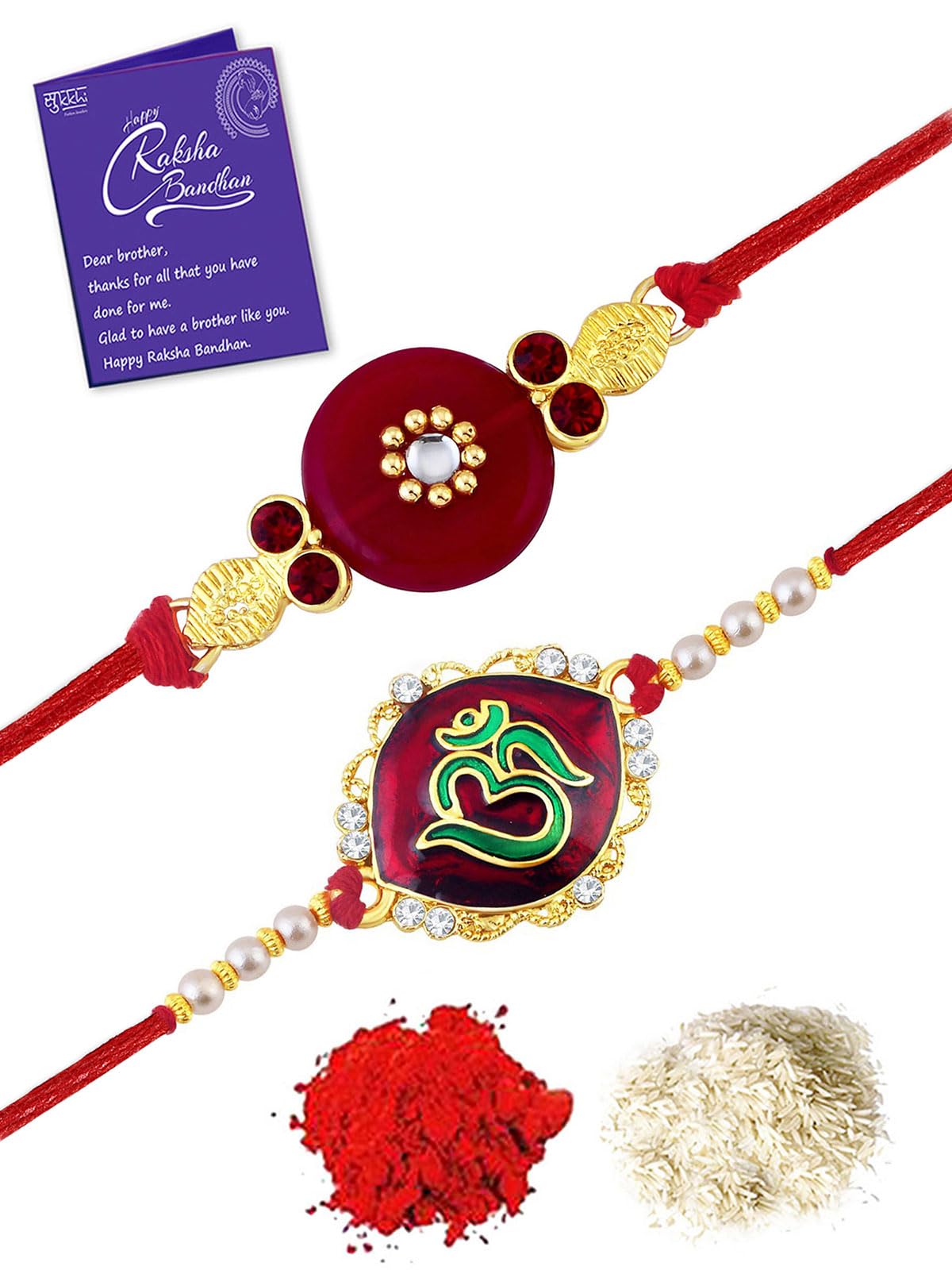 Sukkhi Rakhi Wonderful Kundan Rakhi Combo & Designer Gold Plated Premium Rakhi for Brother, Roli Chawal & Greeting Card|Rakhi for Bhaiya|Rakhi for MEN|Kundan Rakhi|Rakhi Combo-Set of 2 |CBRAK105018 (B0C7W2YDFY) Amazon Price History, Amazon Price Tracker