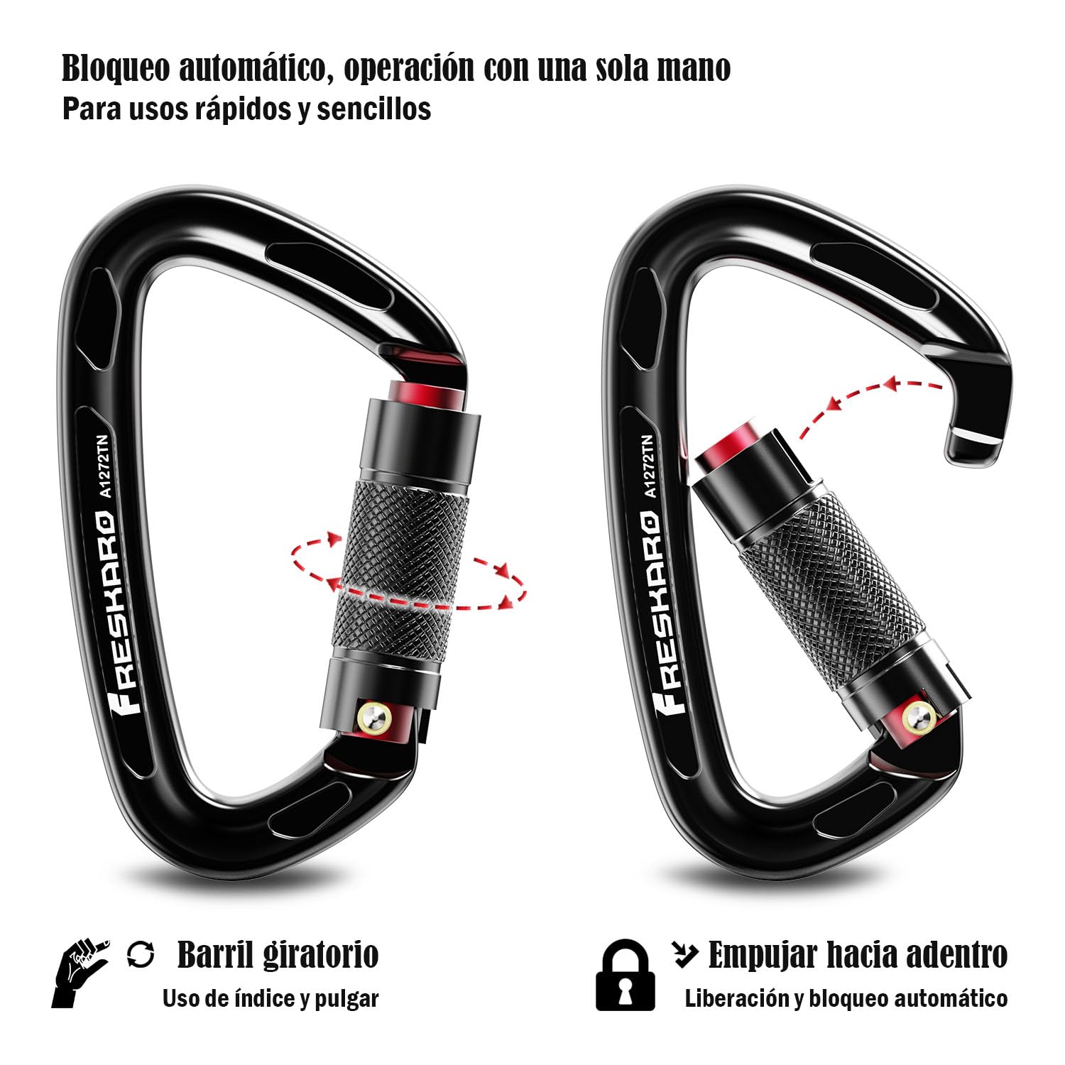 FresKaro Mosquetón de Escalada 25kN Twistlock Grande 10cm Cierre Rápido Resistente 2550kg