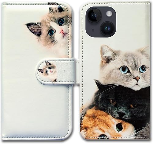 Bcov Funda para iPhone 15, diseño de gato marrón con tapa y ranura para tarjetas, soporte para iPhone 15