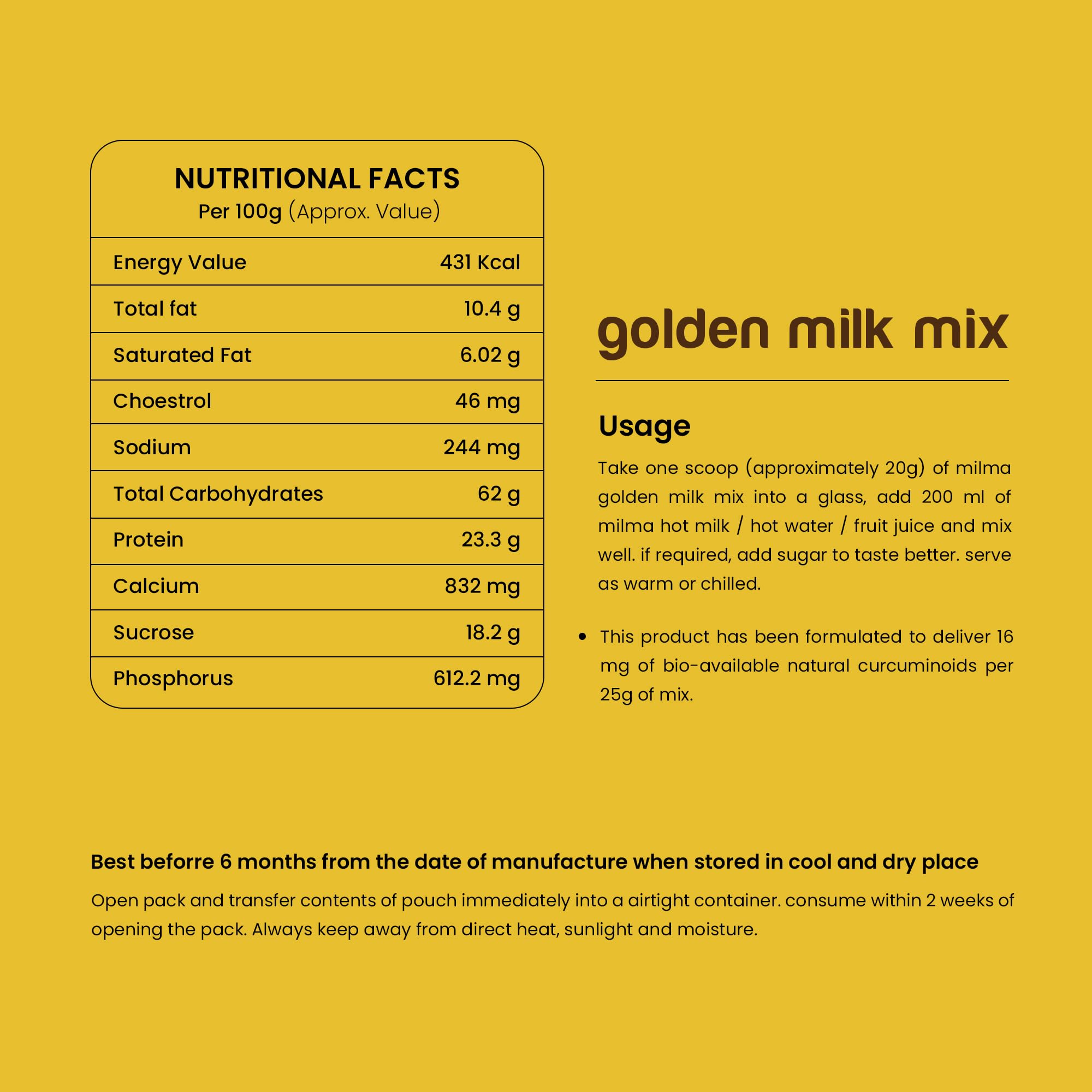 Milma Golden Milk Mix | Turmeric Latte Powder with Bioavailable Curcumin | Ayurvedic Haldi Doodh for Immunity Support | No Preservatives | 500g (Pack of 2, 250g Each) — Amazon image 3