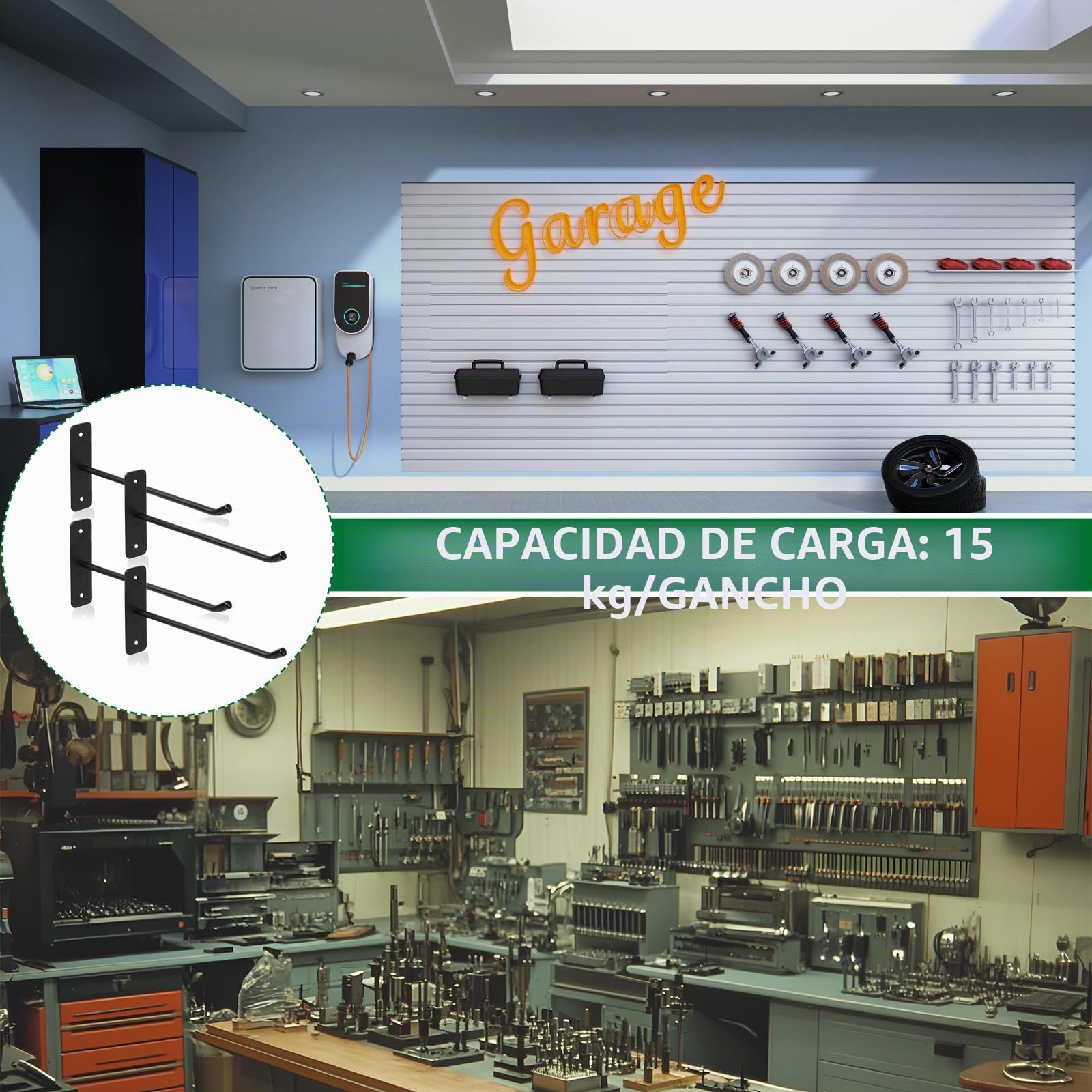 4 Pcs Ganchos Para Colgar, Colgador Bicicleta Pared, Gancho de Garaje, Soporte de Pared para Neumáticos, Soporte Montaje en Llanta para Garaje Herramientas, hasta 15 kg
