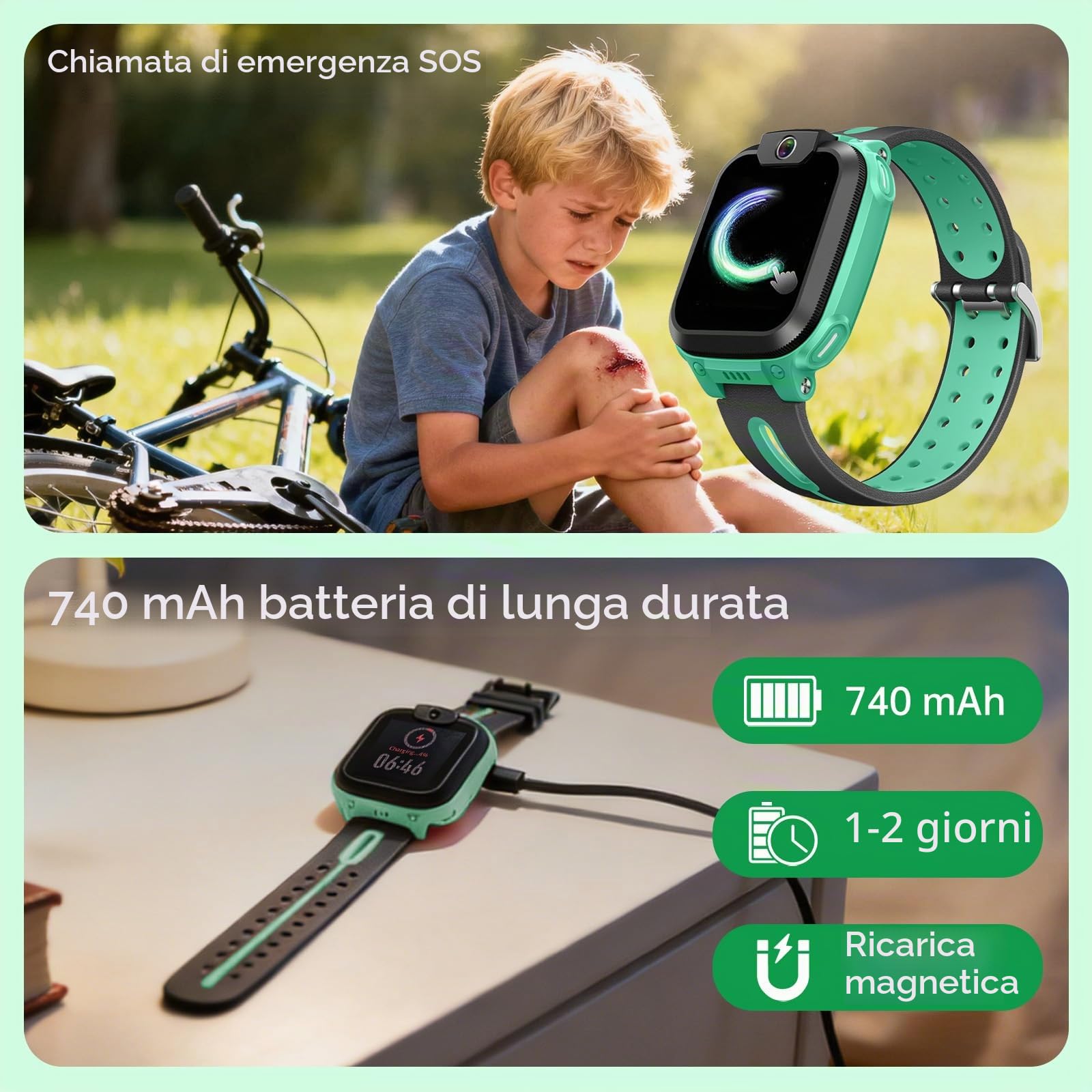 imoo Watch Phone Z1, smartwatch 4G per bambini con videochiamate HD, smartwatch per bambini con posizionamento GPS in tempo reale, IPX8 resistente all'acqua (verde scuro)