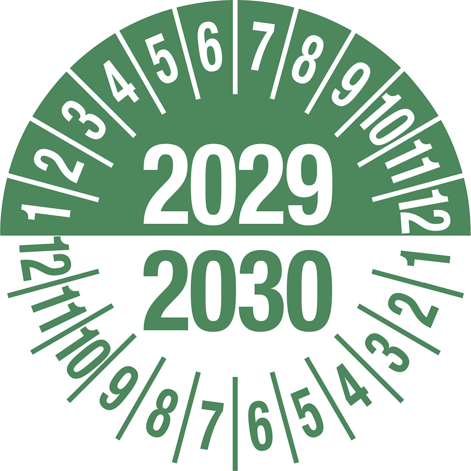 kaiserkraft | Prüfplakette | Mehrjahreszahlen, grün, Dokumentenfolie, Ø 35 mm, VE 10 Stk, 2029/2030