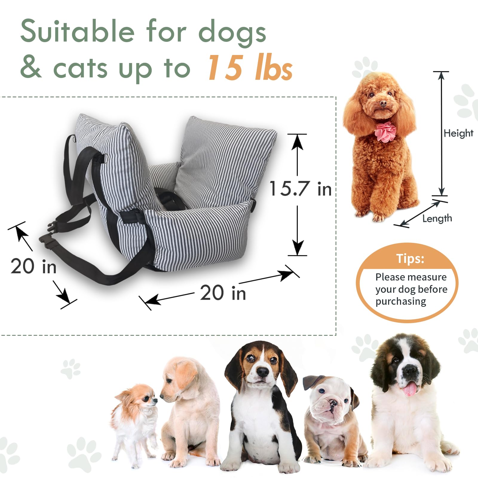 Dog Car Seats for Small Dogs, Puppy Car Seat Under 15 lbs, Small Dog Bed for Travel, Elevated Pet Seat with Safety Belt, Non-Slip Base, and Storage Pockets (Navy)