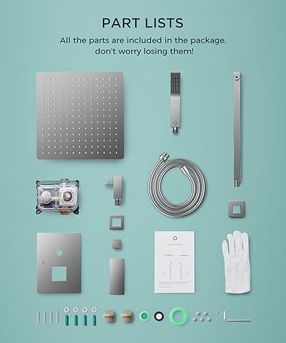 Miniatura 7 de FORIOUS Sistema de ducha de níquel cepillado, cabezales de ducha de lluvia de 12 pulgadas con rociador de mano, juego de grifo de ducha con válvula