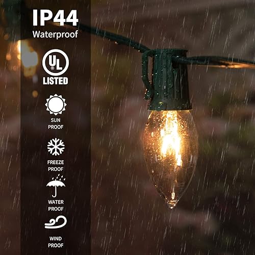 Miniatura 6 de Cadena de luz C9 de 50 pies para espaciado E17-12, cadena de luz de Navidad para exteriores con 50 enchufes para patio, cable verde