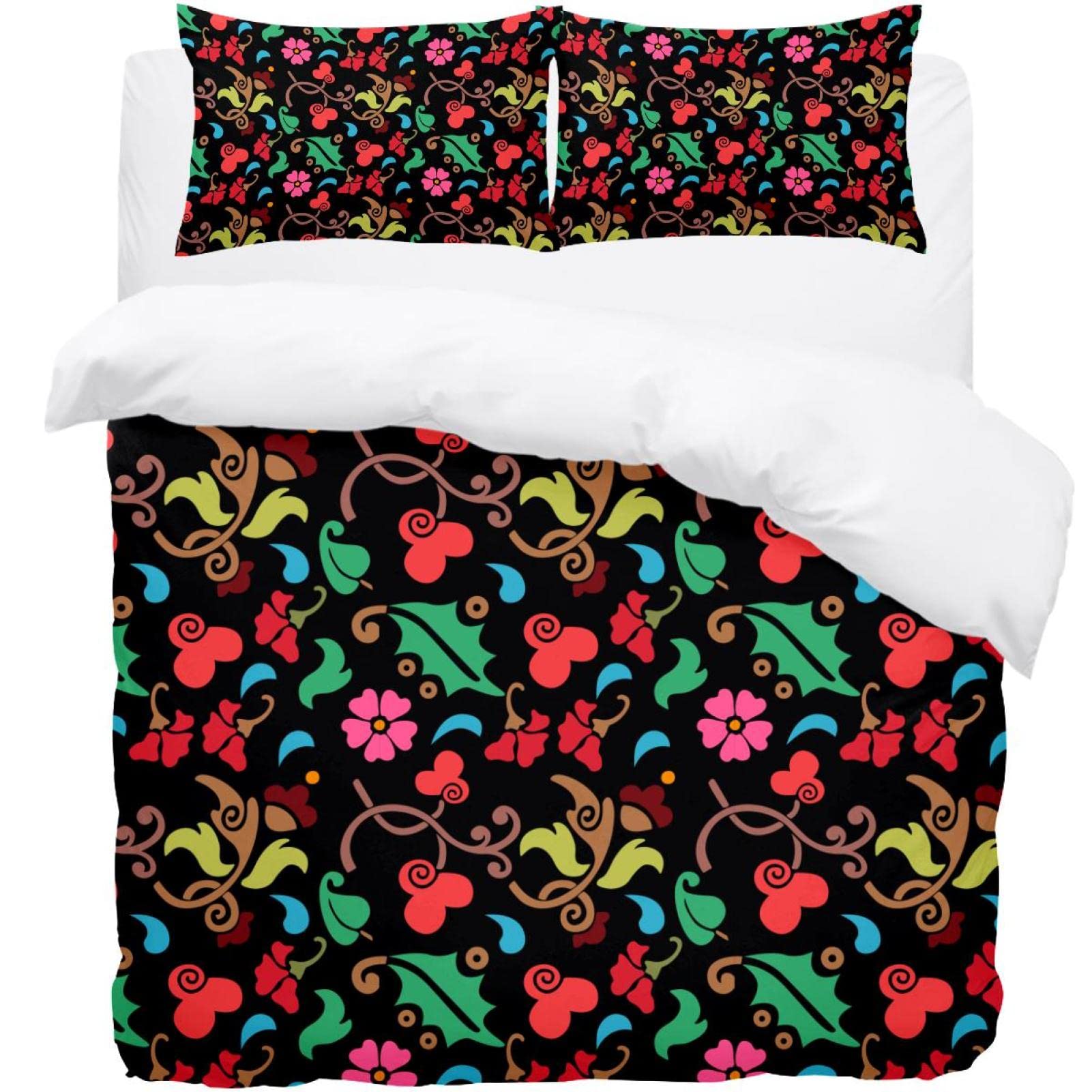 Housse de couette fleurs fond noir lisse de qualité supérieure pour lit queen et king size
