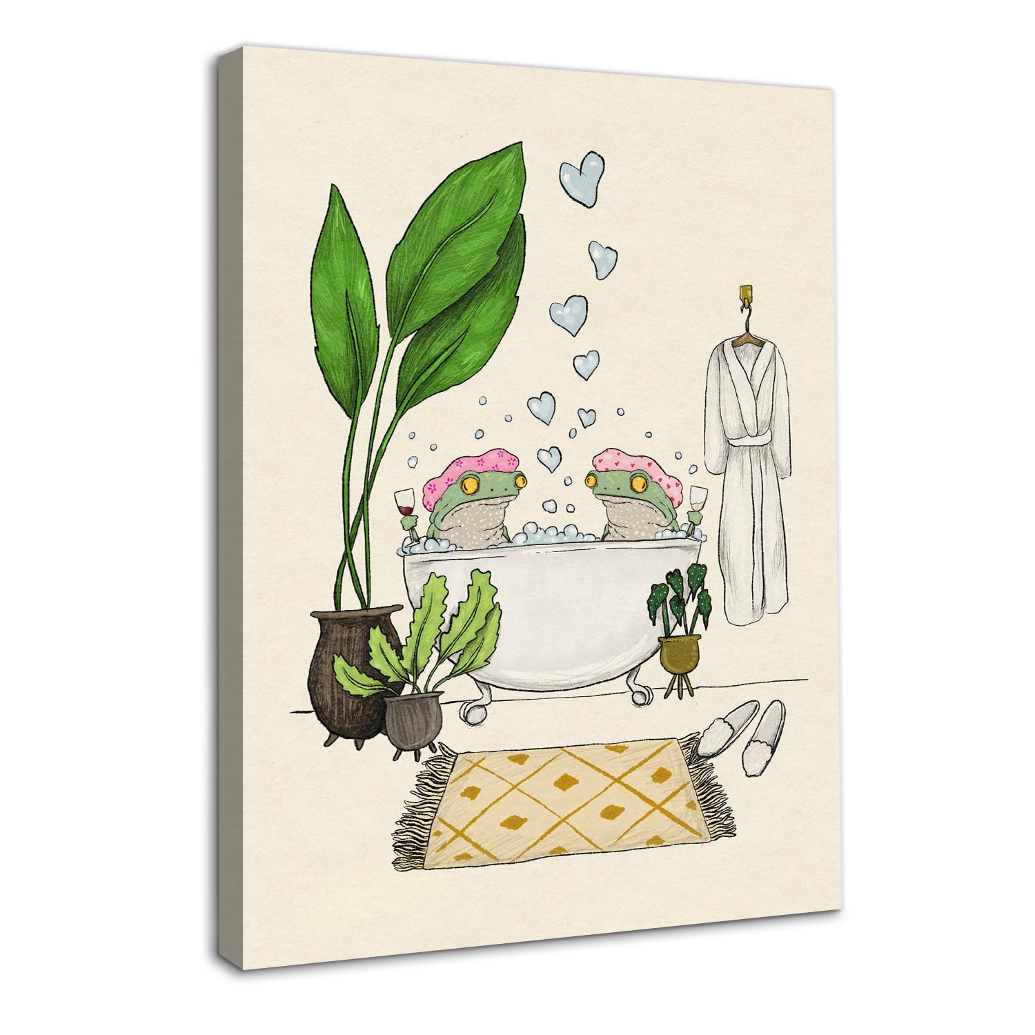 Dazzlewall Framed Funny Frog Bathroom Wall Art, Cute Couple Frogs in Bathtub Shower Poster Wall Decor for Bathroom Toilet 12x16 in