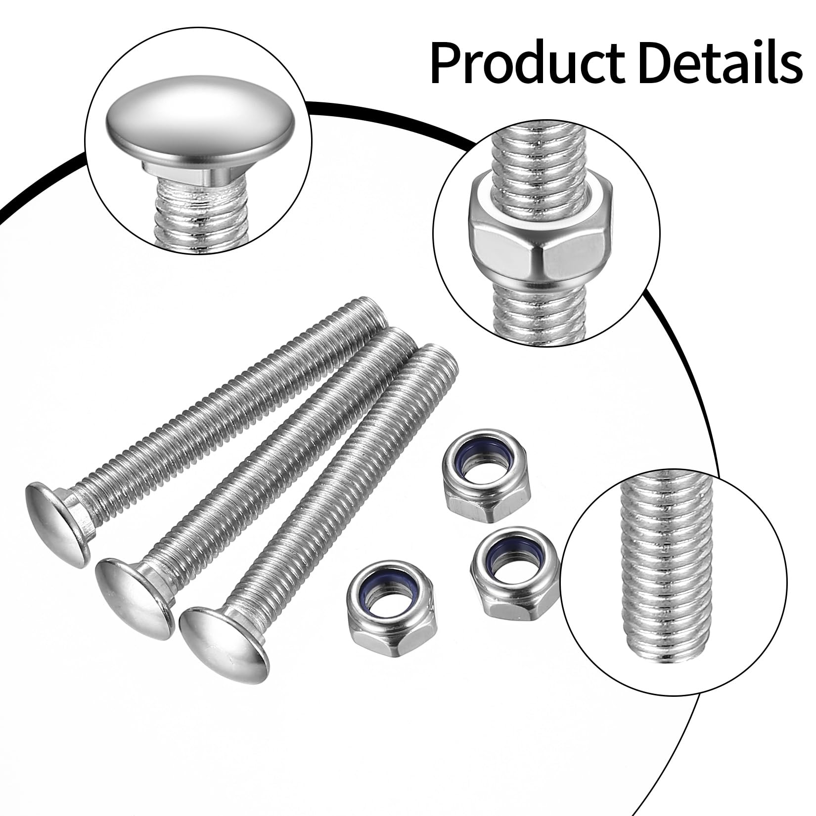 M8 Coach Bolts, 30 Pcs Cup Square Carriage Bolts and Nuts Set, M8 x 60mm Coach Screws, Coach Bolts with Hex Nuts, Long Bolts, Carbon Steel - Image 3