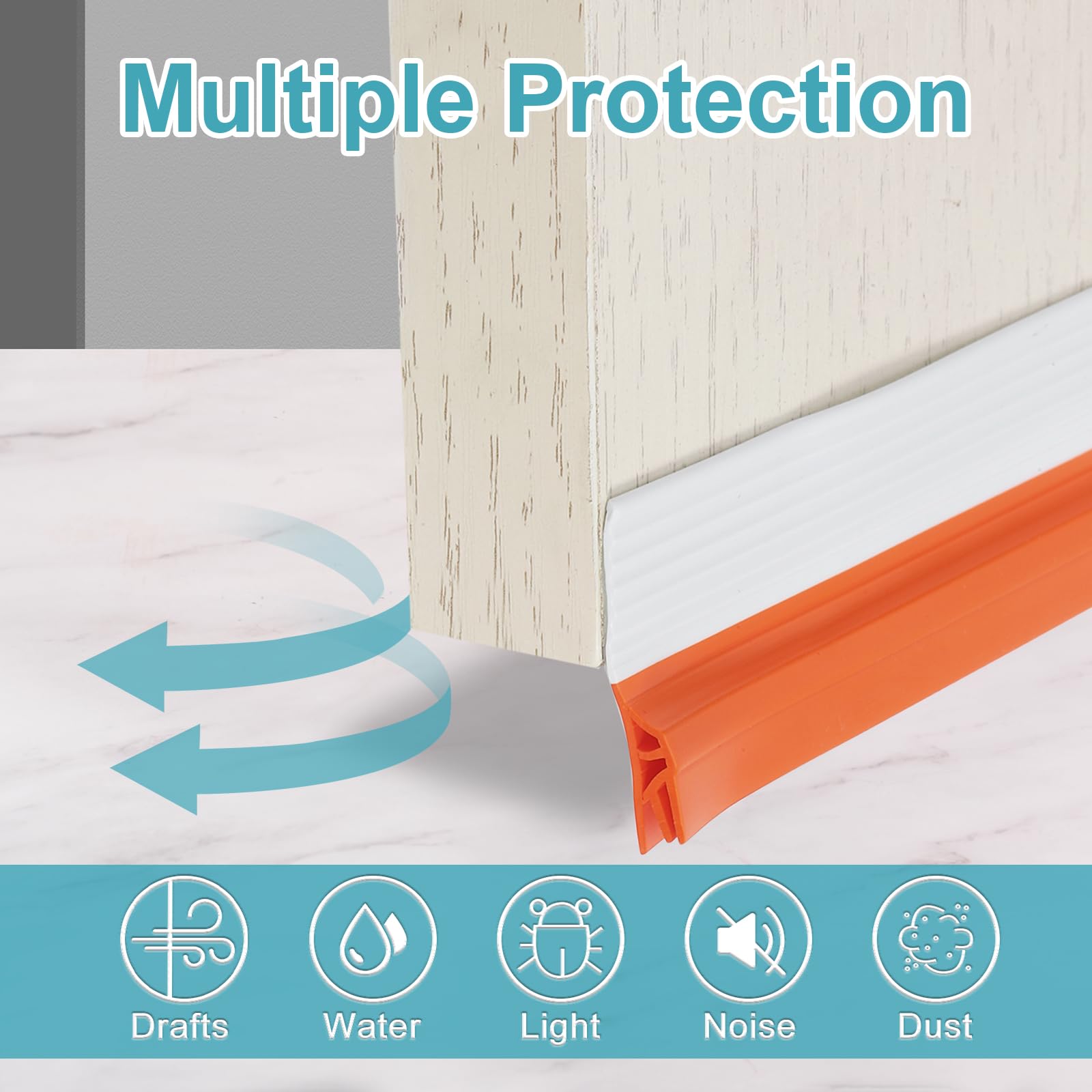 uxcell Door Draft Stopper, 1.57 in x 6.6 ft Weather Stripping Door Seal Door Sweep Door Draft Blocker Under Door Gap Filler Insulator Noise Stopper for Door & Windows Gaps, White Orange