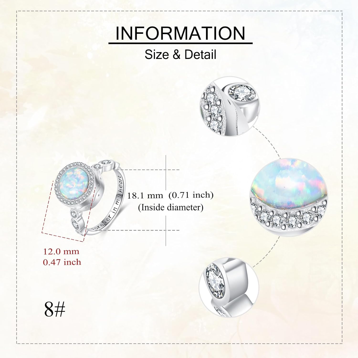 Opal Urn Ring for Ashes 925 Sterling Silver Cremation Memorial Keepsake Ring Valentine's Day Jewelry for Women Men Size 7 8