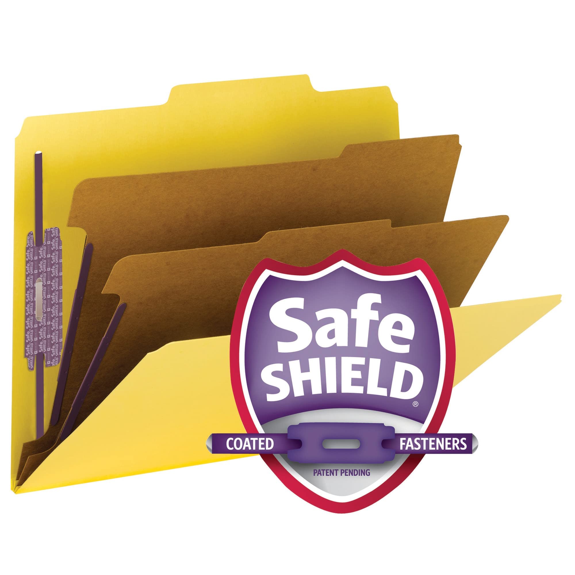 Smead PressGuard® - Cartella per classificazione con elementi di fissaggio SafeSHIELD®, 2 divisori, espansione 5 cm, formato lettera, giallo, 10 per scatola (14203)
