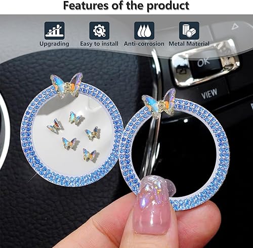 Miniatura 7 de Emblema de anillo brillante para automóvil, anillo de cristal de diamantes de imitación para botones y perillas de automóvil, botón de encendido