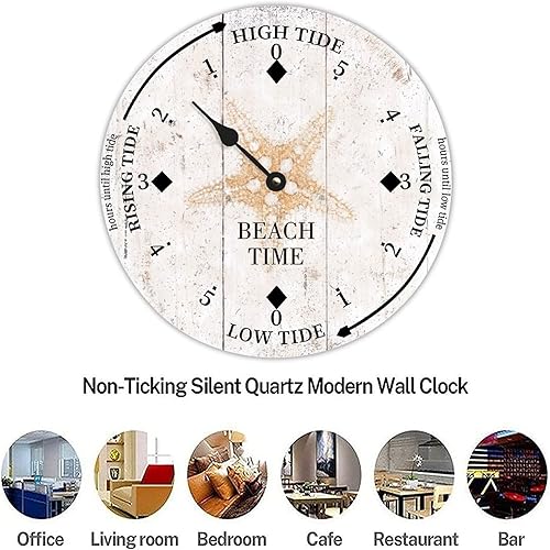 Miniatura 7 de Beach Time Starfish - Reloj de marea de madera de granja de la costa este, hora del océano, reloj de madera náutico con luna, marea alta y baja,