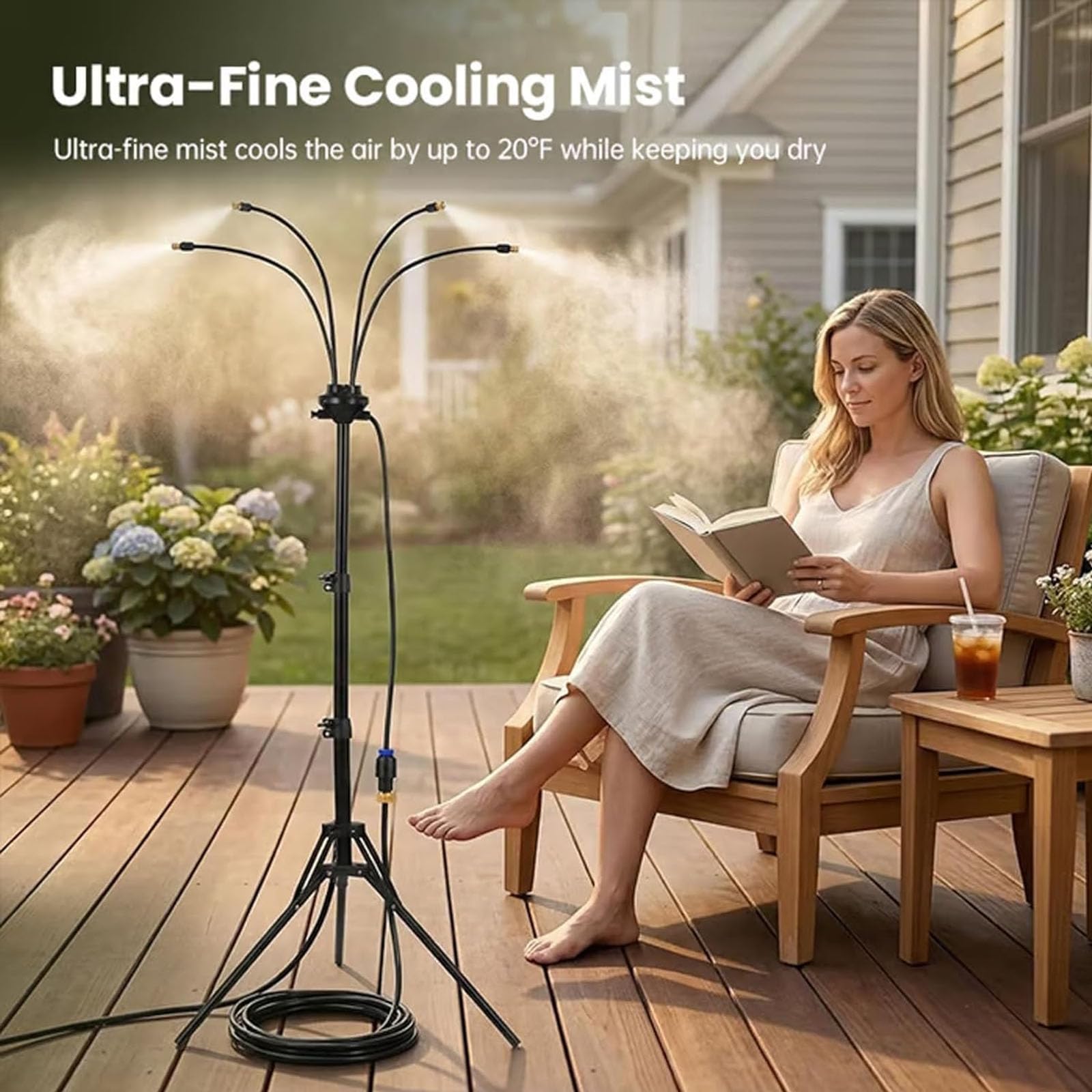1,7 m Misters do zewnętrznego patio przenośnego systemu mglenia, Mister na zewnątrz do chłodzenia patiosów z 8 m linią wody, Patio Misters do chłodzenia grilla na zewnątrz, podwórz, opalanie, basen