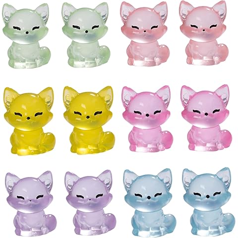 12PCS Glow-in-The-Dark Mini Resin Animals, 1x0.8 Tiny Fox Figurines for Dollhouse, ...