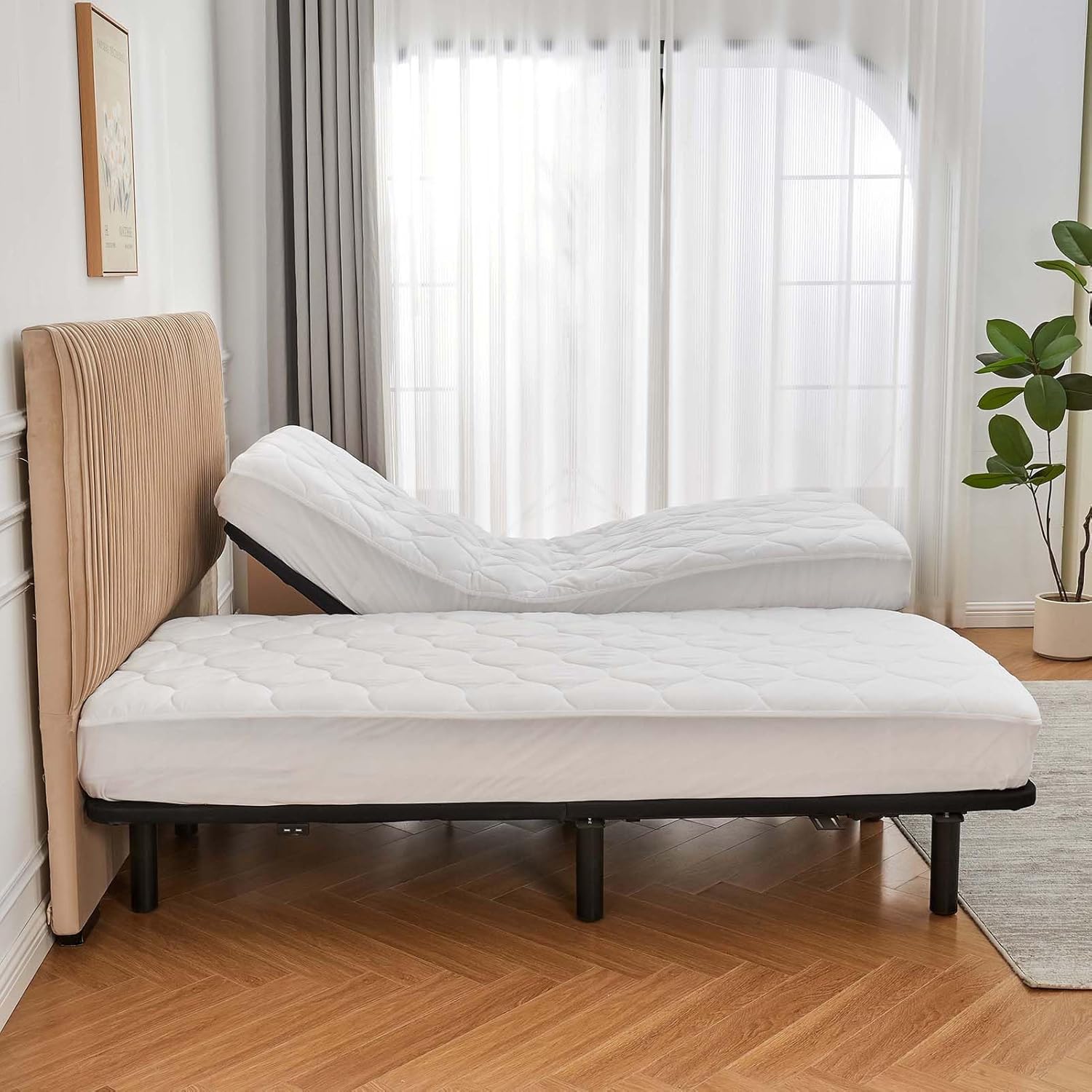 Kingnex Quilted Split King Mattress Topper Pad for Adjustable Bed Breathable Fitted Fluffy Pillow Top Mattress Pad