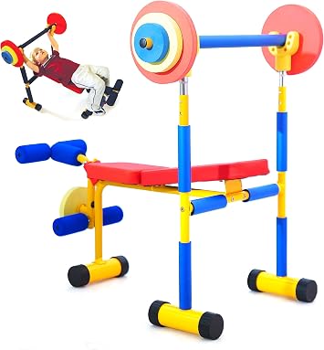 Fun And Fitness Toddler Workout Equipment for Kids, Weight Bench Set with Leg Developer And Squat Rack Multi-Functional Weight Lifting Bench Set for Whole Body Exercise