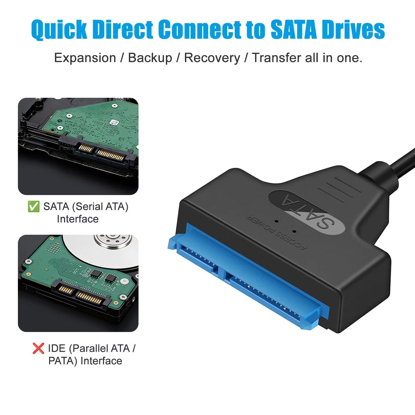Adattatore SATA USB, Cavo 2-in-1 USB-C/USB 3.0 a SATA, per Dischi Rigidi SSD/HDD 2,5/3,5 Pollici con Alimentatore 12V 2A