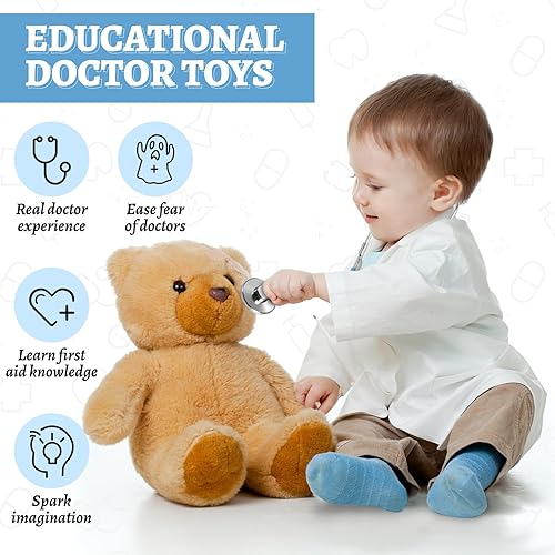 Miniatura 4 de Kit de médico de juguete para niños de 3 a 5 años, disfraz médico para niños con estetoscopio real, regalo de juego de simulación para fiesta de