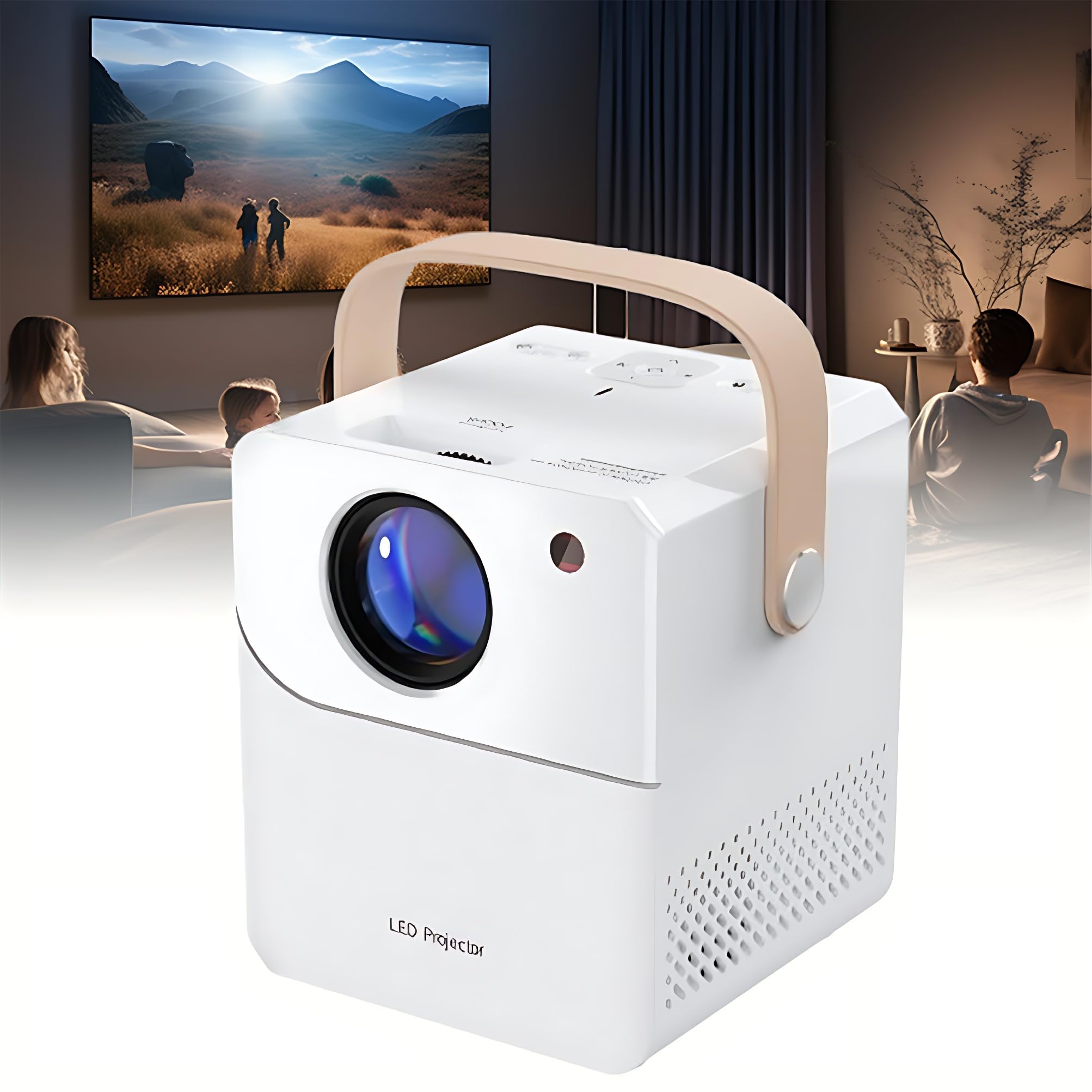 Proyector inteligente, mini película portátil 4K para interiores y exteriores, proyector WiFi Bluetooth 720P Full HD, compatible con pantalla de 100 pulgadas, zoom de pantalla de 100 pulgadas,