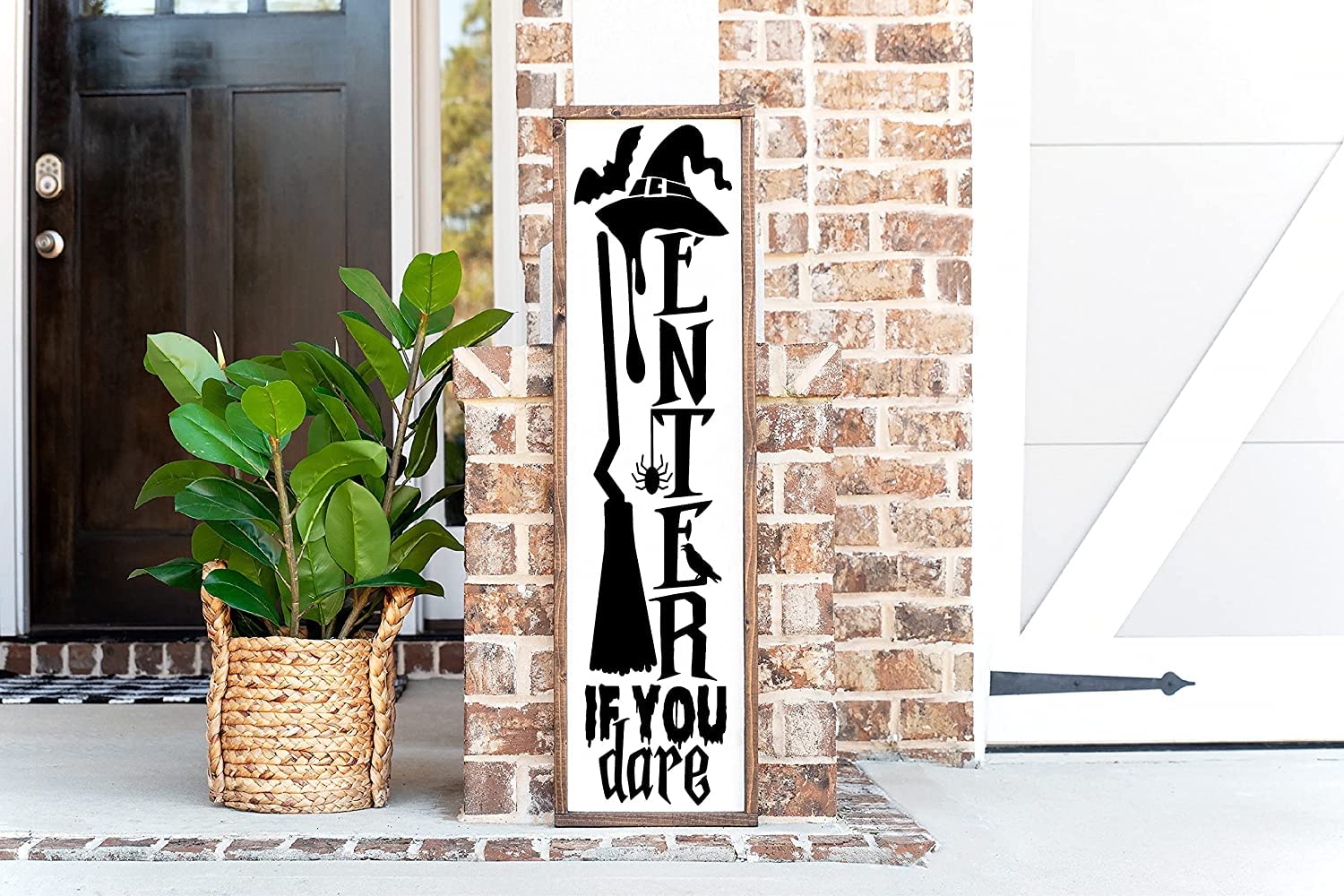 Vintage Metal Sign 16x4inch Tin Sign Plaque Poster, Enter If You Dare Sign, Front Porch Welcome Sign for Garage Bar Bar Family Man Cave Wall Decor