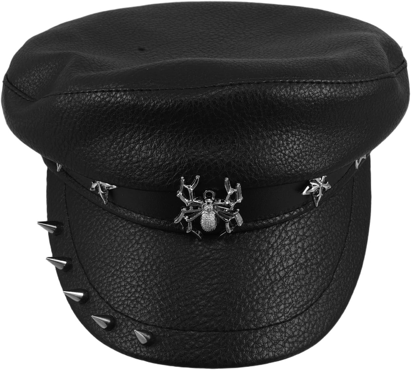Wide Brim Flat Top Fedora Hat for Women with Metal Studs, Pu Polyester Material with Sun Protection, Retro Nautical Style for Outdoor Activities and Party Outfits Black