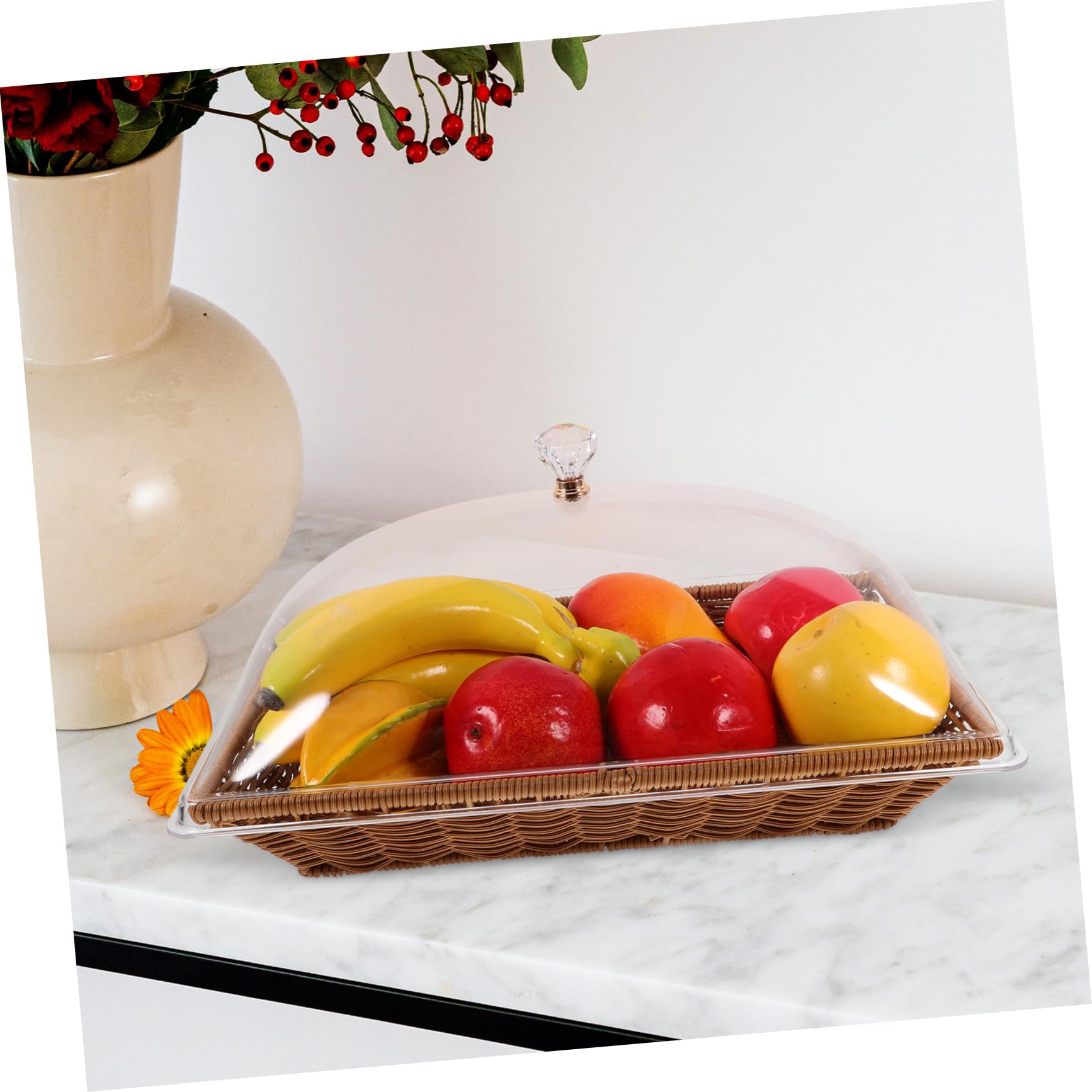 Cesta Tejida para Pan 1 Set de PP y Acrílico con Tapa | Mesa de Café, Restaurantes y Fiestas, Solución de Almacenamiento Saludable y Protección, Estilo Minimalista