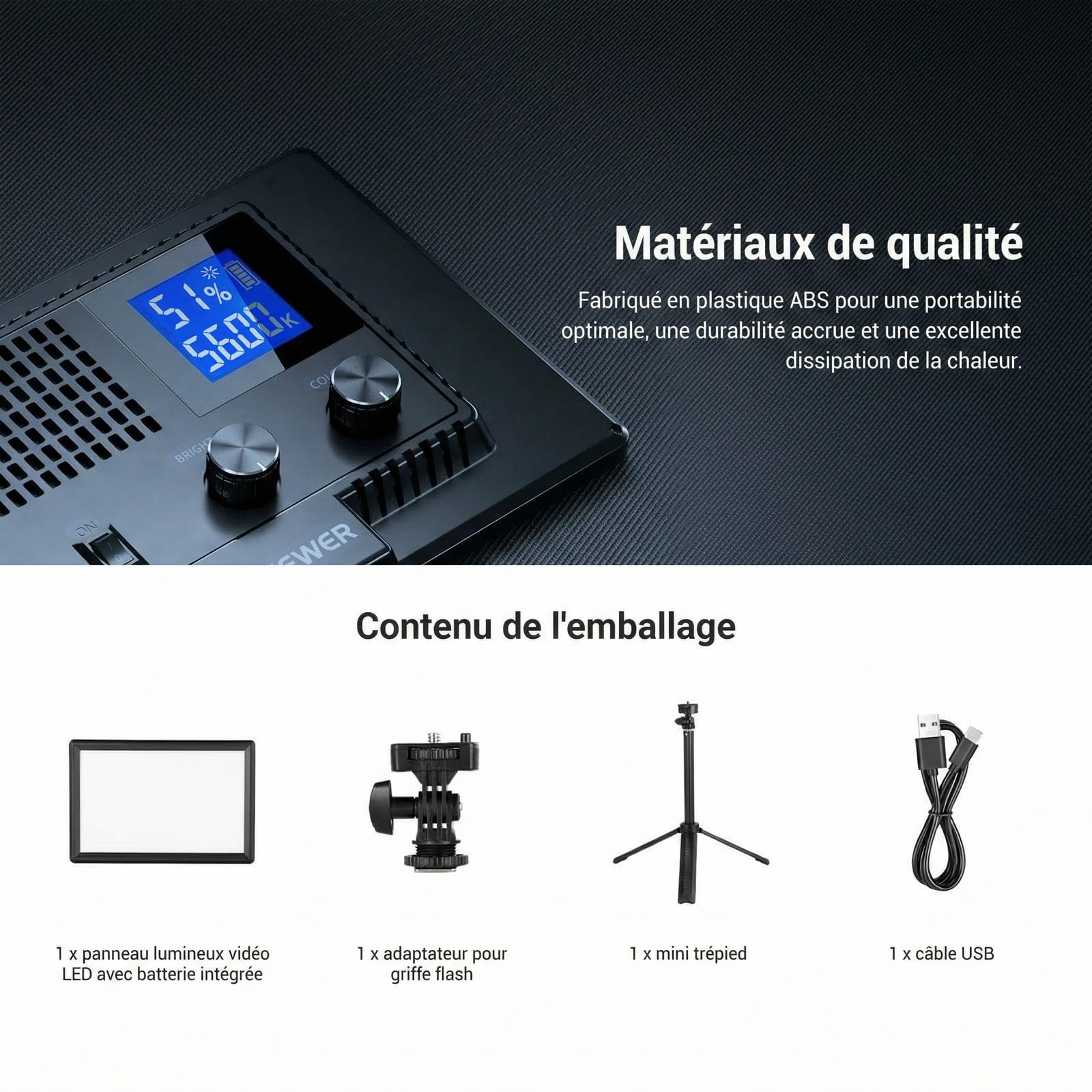 NEEWER 9" Basics Panneau LED avec Trépied de Bureau,NL-120B