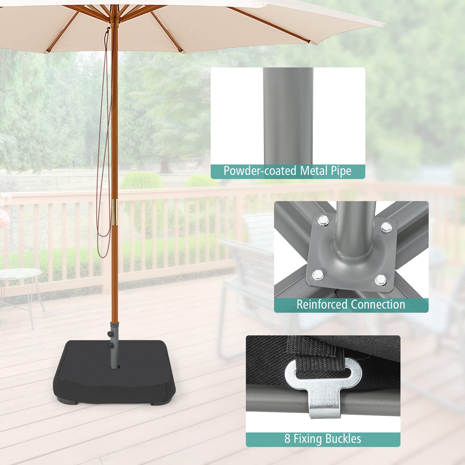 Tangkula Patio Umbrella Base, 220 lbs Heavy Duty Sand Filled Weighted Umbrella Stand with 2 Sandbags, All Weather Oxford Cover, for Poles up to 1.9 inches, for 15 ft Large