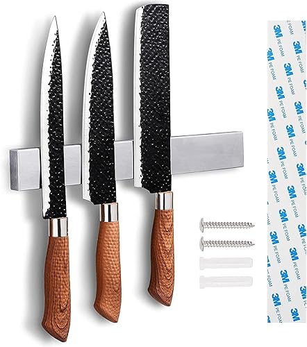 Enkrio Soporte magnético para cuchillos de 20 pulgadas para pared, tira magnética de acero inoxidable mejorada, sin taladrar con tipo 3M, barra