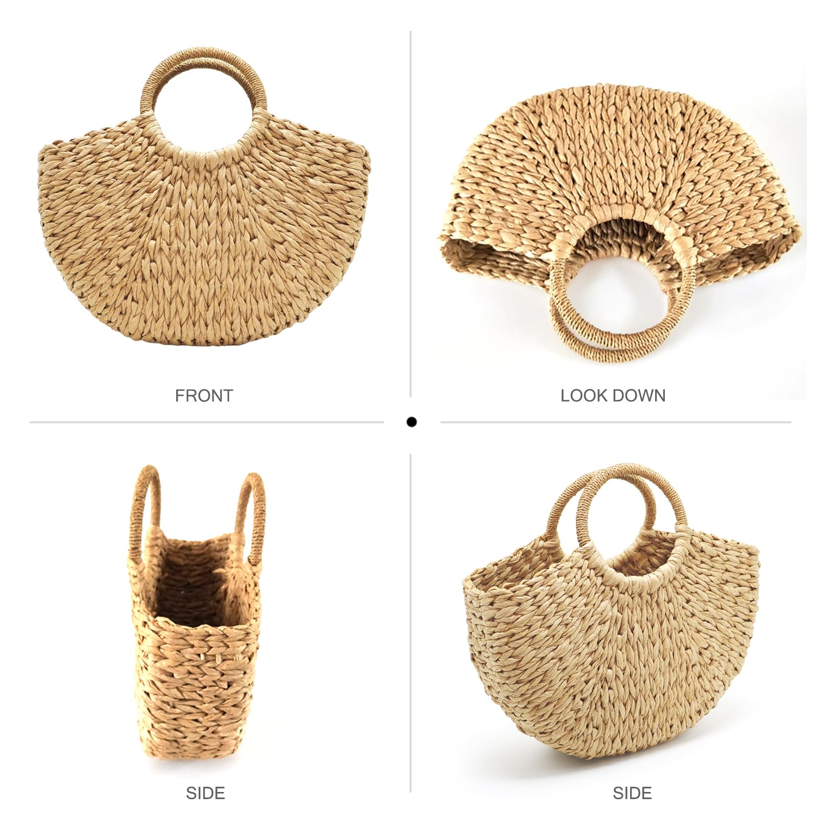 NICOLE & DORIS Bolsa de Playa de Verano Bolso de Paja Mujer Bolsos de Mano Multicolor Bolsa Tejida de Ratán para Viajes en la Playa y Uso Diario Blanco y Negro