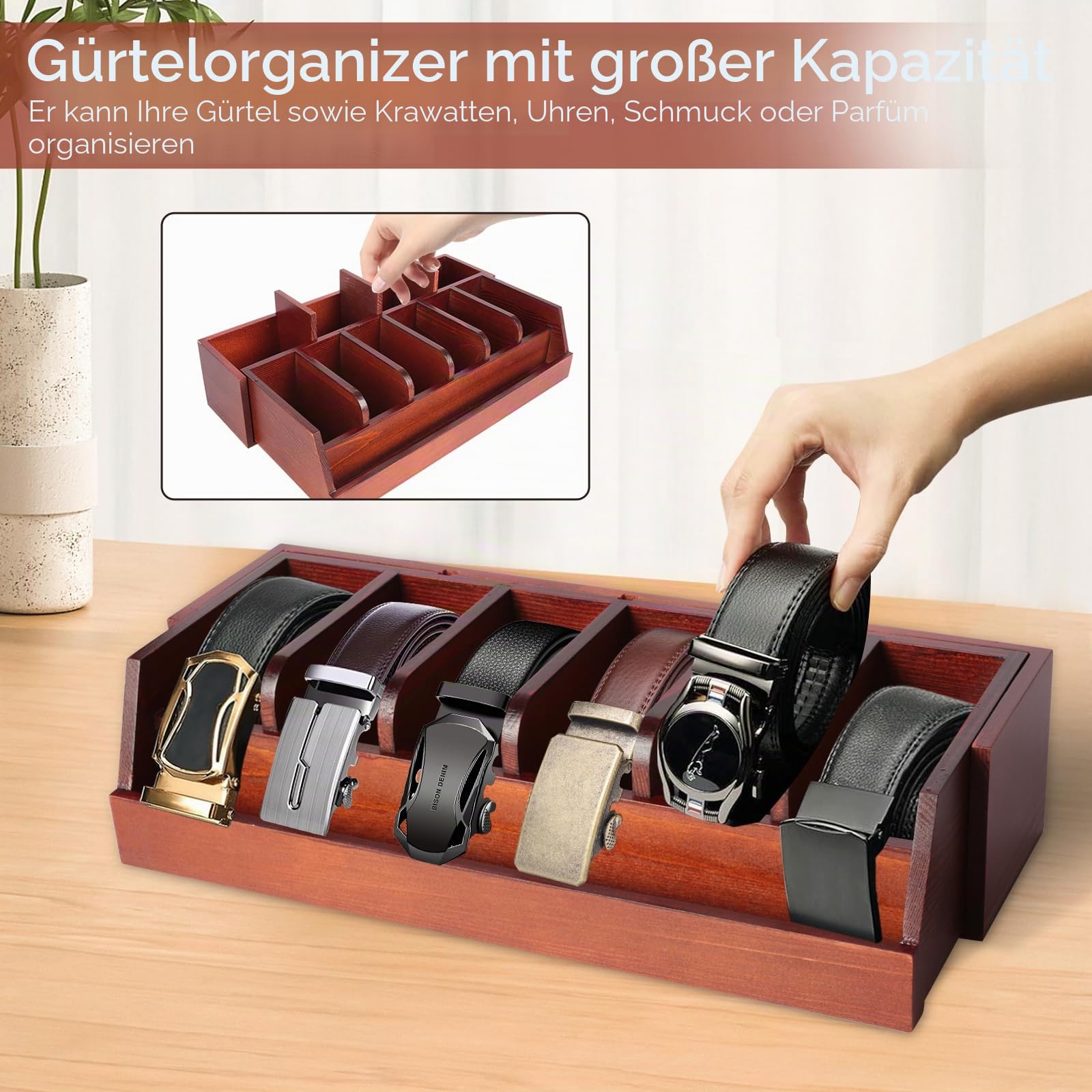 Gürtel Aufbewahrung, 10 Fächer Gürtelorganizer für Closet Drawer, Gürtel-Aufbewahrungsbox Ausstellungsständer für Männer Frauen, Braun