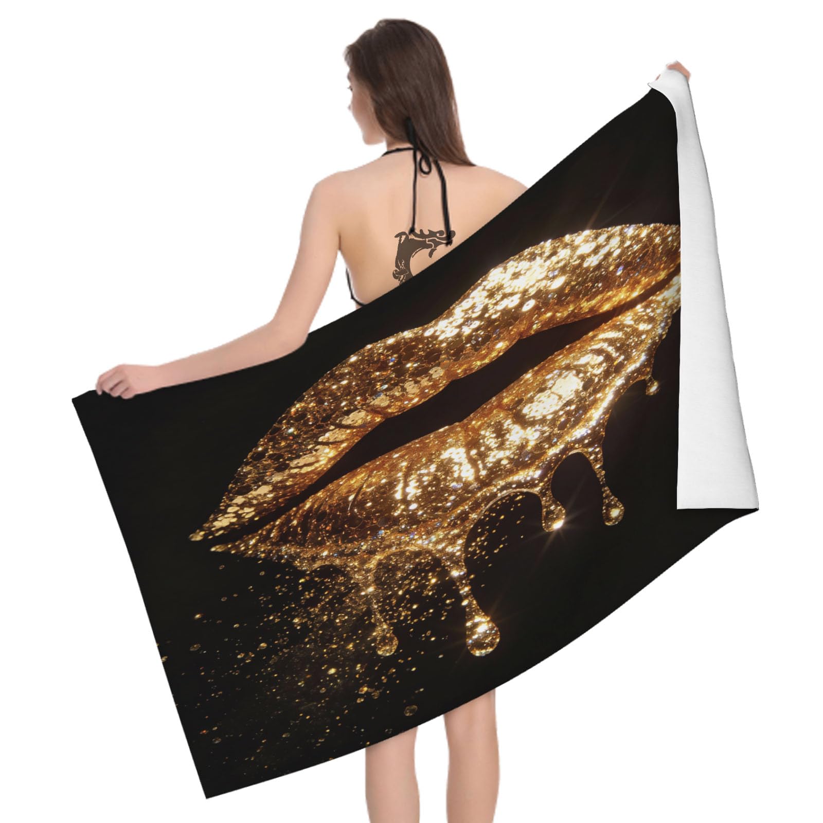 Leichong 3D Kiss Lip Beach Towel Microfiber Soft Quick Dry for Adults, Romantic Bath Towel Lightweight Soft Absorbent for Travel Swimming Pool Sports, 75 x 150 cm