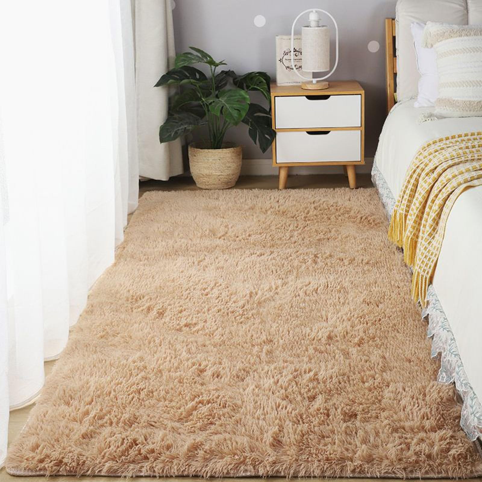 Tapis moelleux pour salon et terrasse étanche beige 160x210