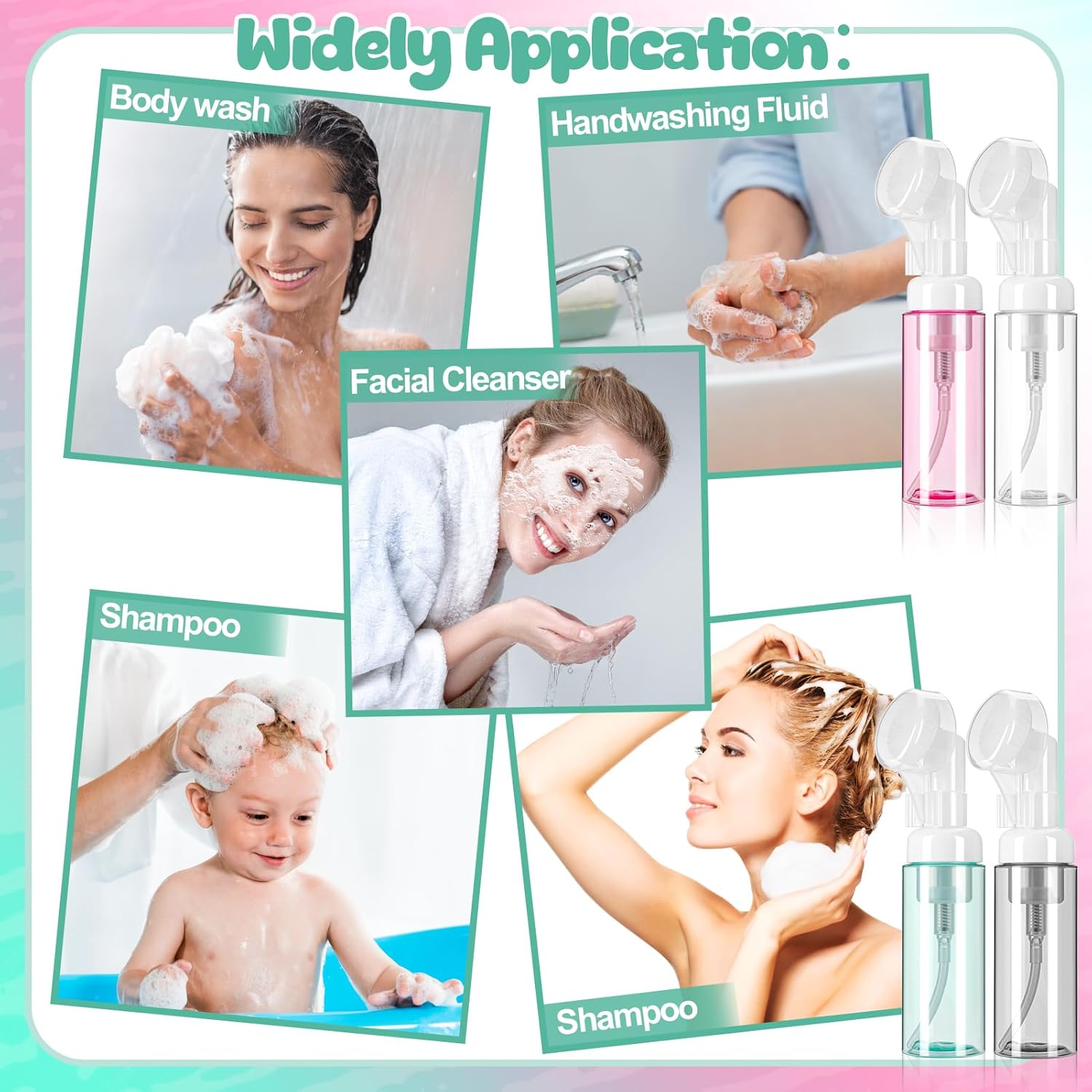 12 Pcs 2 oz Foam Bottle with Brush, 60 ml Travel Sized Foaming Soap Dispenser Empty Plastic Mini Facial Soap Pump Bottles Hand Soap Shampoo Container for Face Wash Lash Skin Care, 4 Color
