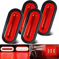 WahMOTOTin 4Pcs 6" Oval LED Halo Trailer Tail Lights - 52 Red LEDs Brake Stop Turn Running Signal, IP67 Waterproof DOT for Trucks RVs (Patented)