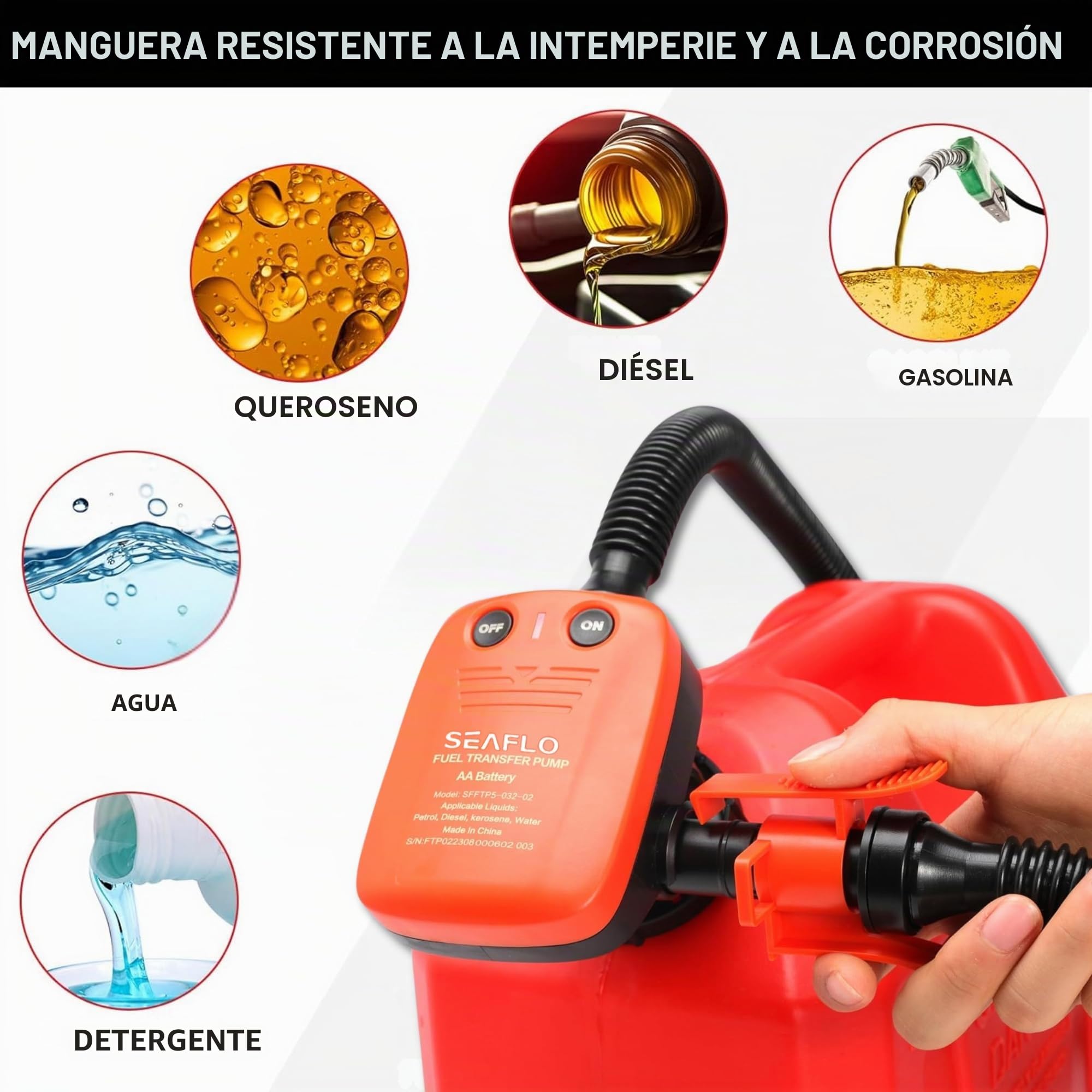 SEAFLO 552135 BOMBA DE TRANSFERENCIA AUTÓNOMA para Combustible, Aceite, Agua, Adblue, 9L/MIN
