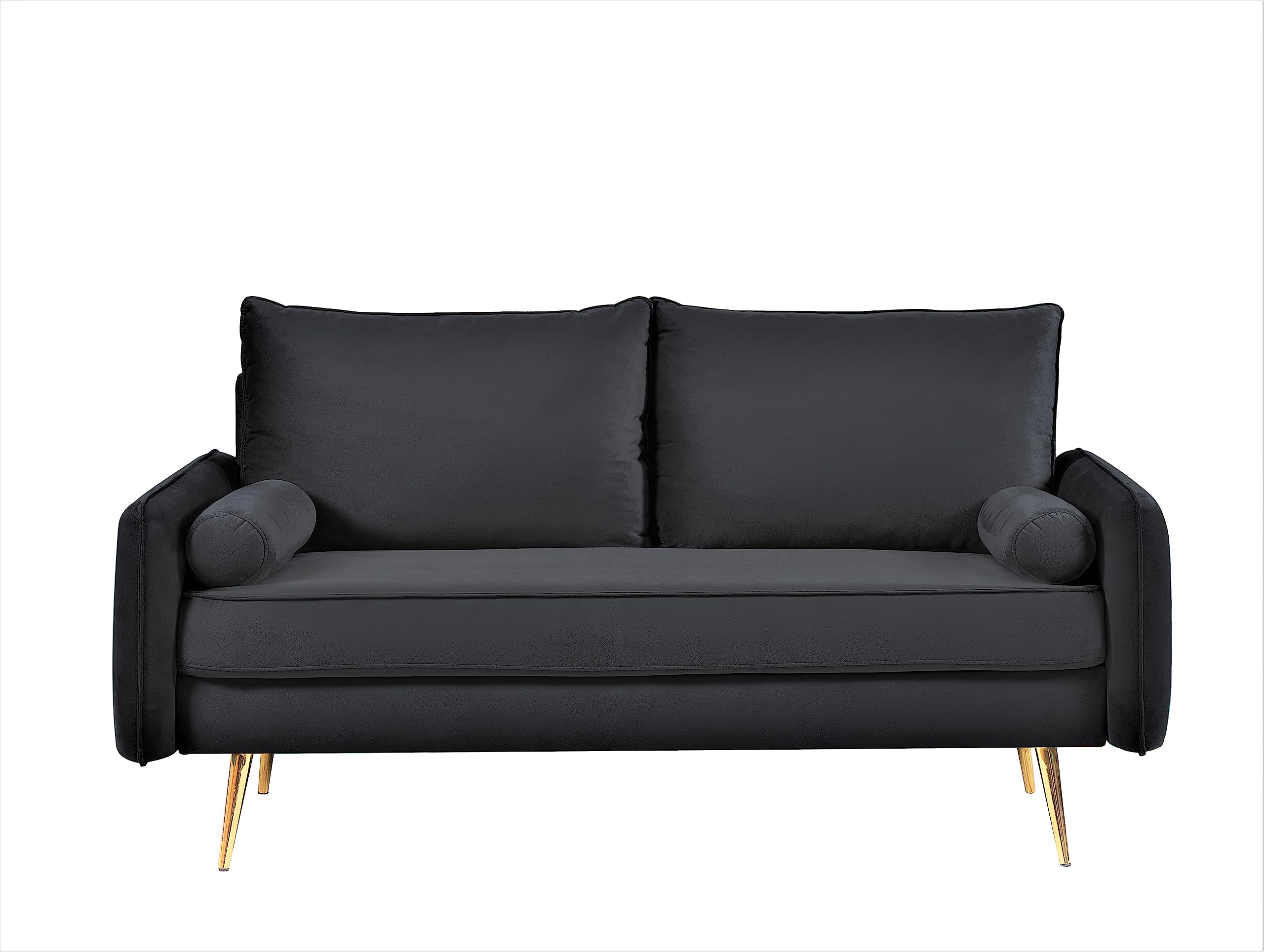 Kent Modern Loveseat, European Style Velvet Living Room Furniture with Tapered Legs, Vintage Flair, and Sleek Design, Black