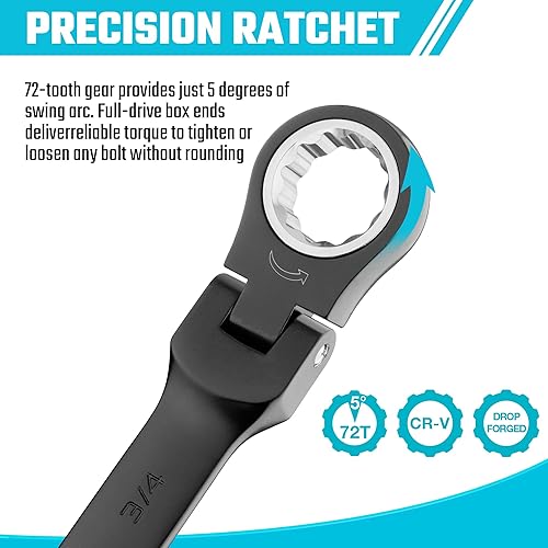 Miniatura 4 de DURATECH Juego de llaves de trinquete de cabeza flexible de 9 piezas, juego de llaves combinadas, 72 dientes, SAE, 516 pulgadas a 34 pulgadas,