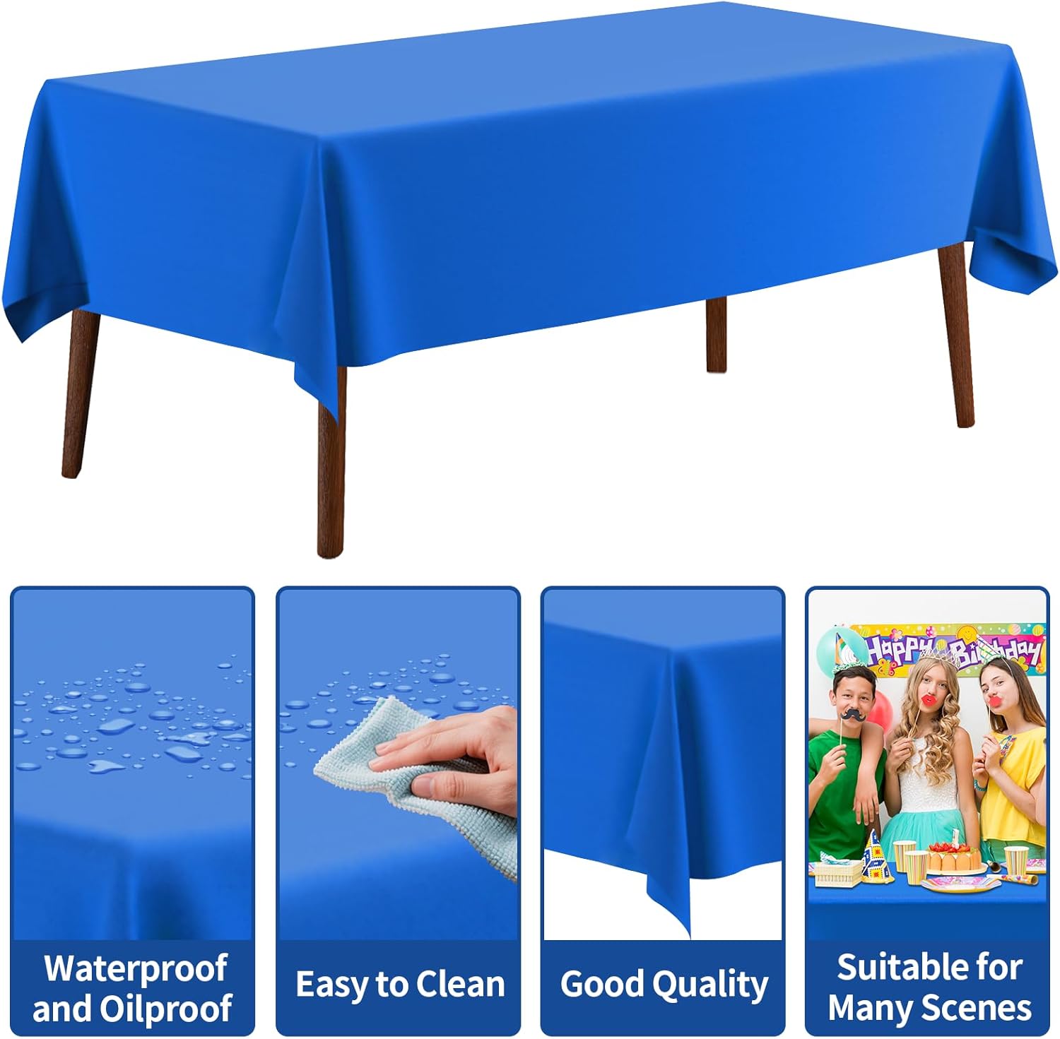 CXPSINC 54 Inch X 300 Feet Plastic Table Cover Roll Disposable Tablecloth with Slide Cutter for All Type/Shape Tables | Party, Banquet, Birthdays, Weddings(Blue, 300 Feet) - Image 3
