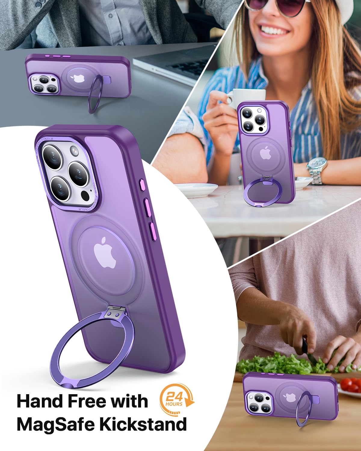 SOOPII Custodia IPhone 15 Pro Viola Con Supporto Magnetico E Cavalletto – Protezione Militare Antiurto, Ricarica MagSafe, Bottoni In Metallo