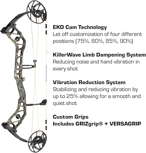 Miniatura 3 de Bear Archery Escalate Paquete de arco compuesto para adultos, longitud de estiramiento de 26 a 30 pulgadas, 45-60 y 55-70 libras de peso de Veil