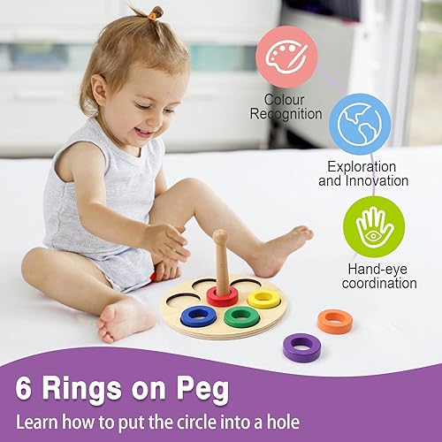 Miniatura 10 de Hidoggy Montessori - Juego de juguetes para bebés de 6 a 12 meses, juego educativo de aprendizaje 6 en 1, incluye libro de madera, caja de