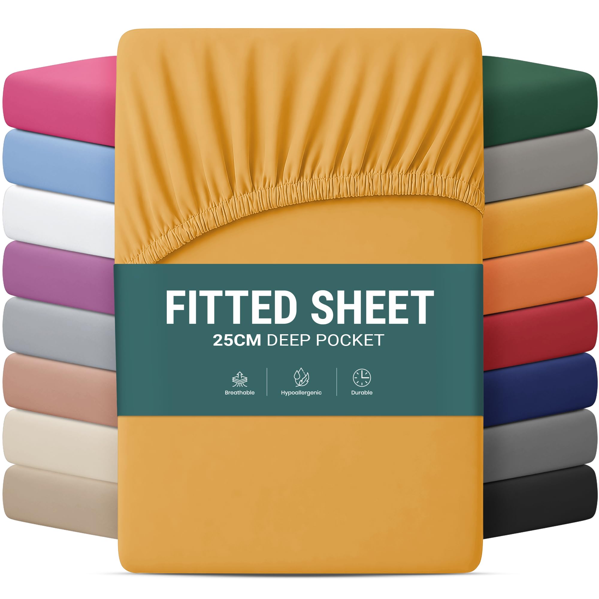Yorkshire Bedding Ochre Extra Deep Fitted Double Sheet 25 Cm Deep Bed Sheets With Elastic Corners Soft Brushed Microfiber Breathable Shrinkage & Fade-Resistant Bedsheets